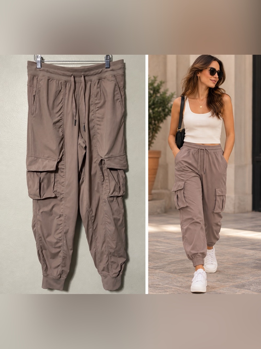 Lululemon Dance Studio Relaxed Fit Mid Rise Cargo Pant Light Ivory Taupe Size M